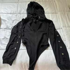 Missguided Londunn Black Loop Back Popper Sleeve Bodysuit Size 4